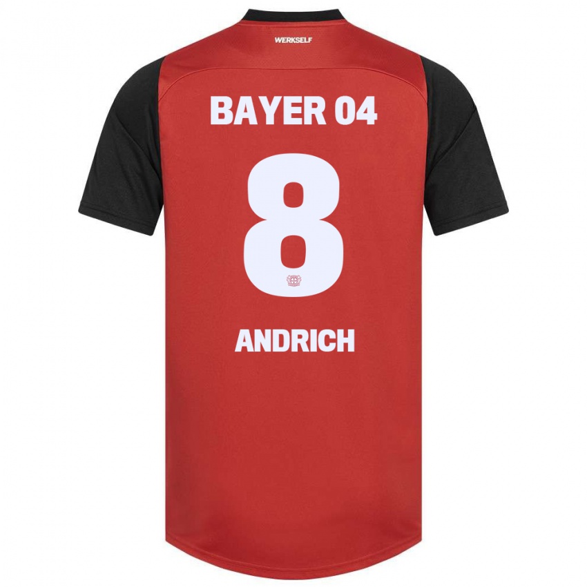 Kinder Robert Andrich #8 Rot Schwarz Heimtrikot Trikot 2024/25 T-Shirt Belgien