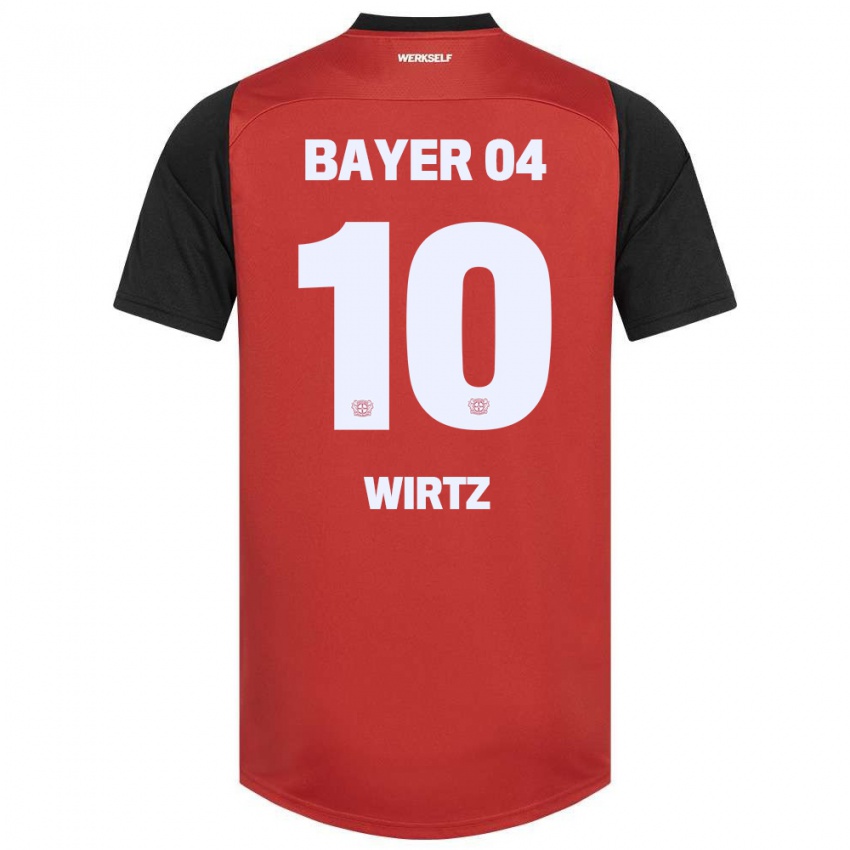 Kinder Florian Wirtz #10 Rot Schwarz Heimtrikot Trikot 2024/25 T-Shirt Belgien