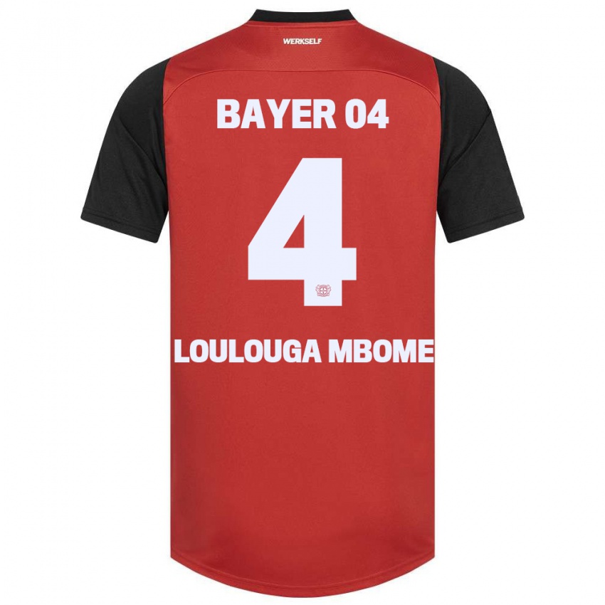 Kinder Adrien Loulouga Mbome #4 Rot Schwarz Heimtrikot Trikot 2024/25 T-Shirt Belgien