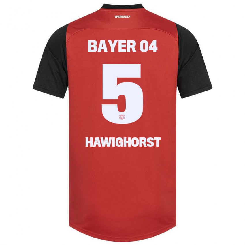 Kinder Ben Hawighorst #5 Rot Schwarz Heimtrikot Trikot 2024/25 T-Shirt Belgien