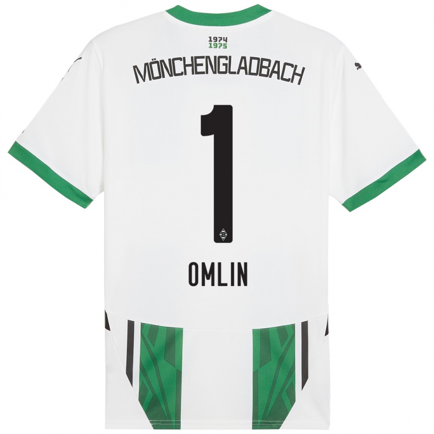 Enfant Maillot Jonas Omlin #1 Blanc Vert Tenues Domicile 2024/25 T-Shirt Belgique