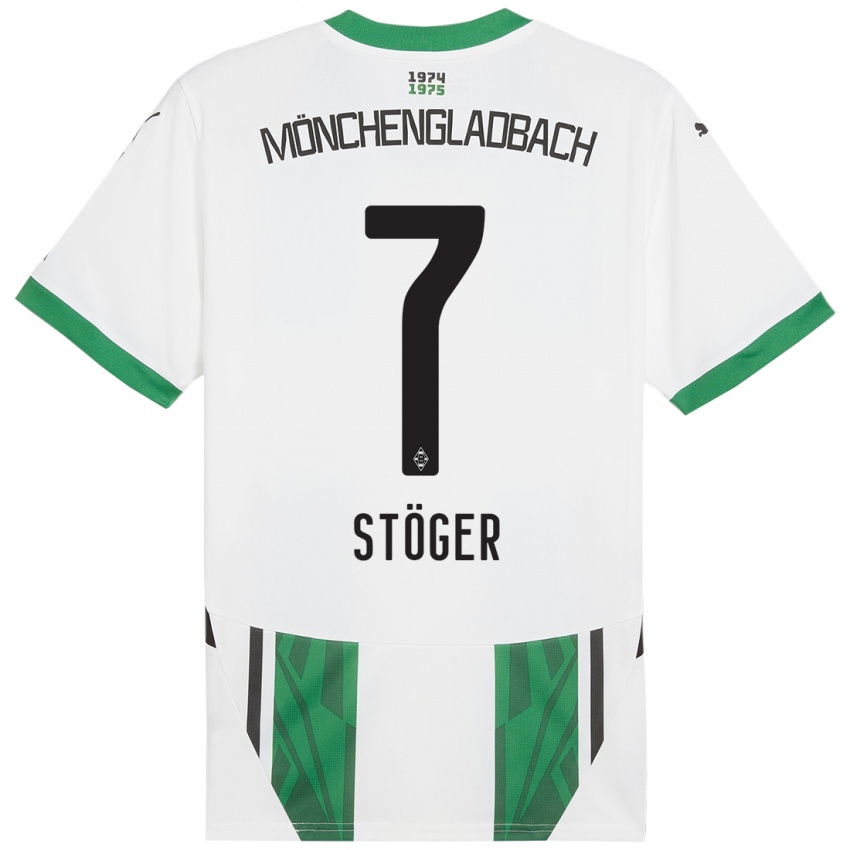 Enfant Maillot Kevin Stöger #7 Blanc Vert Tenues Domicile 2024/25 T-Shirt Belgique