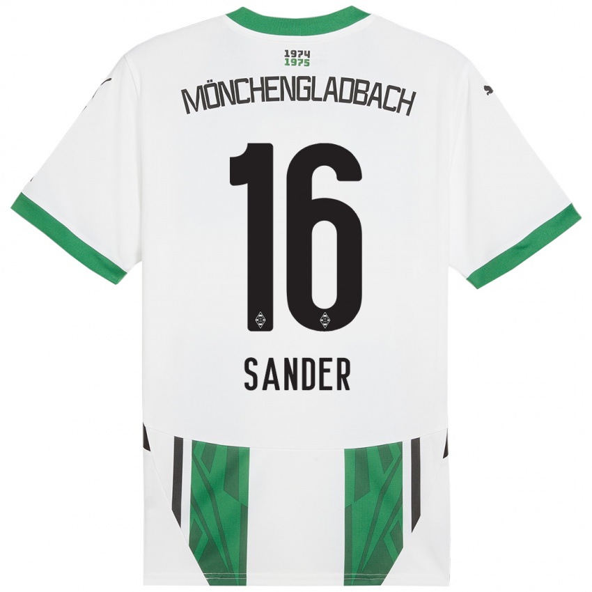 Enfant Maillot Philipp Sander #16 Blanc Vert Tenues Domicile 2024/25 T-Shirt Belgique