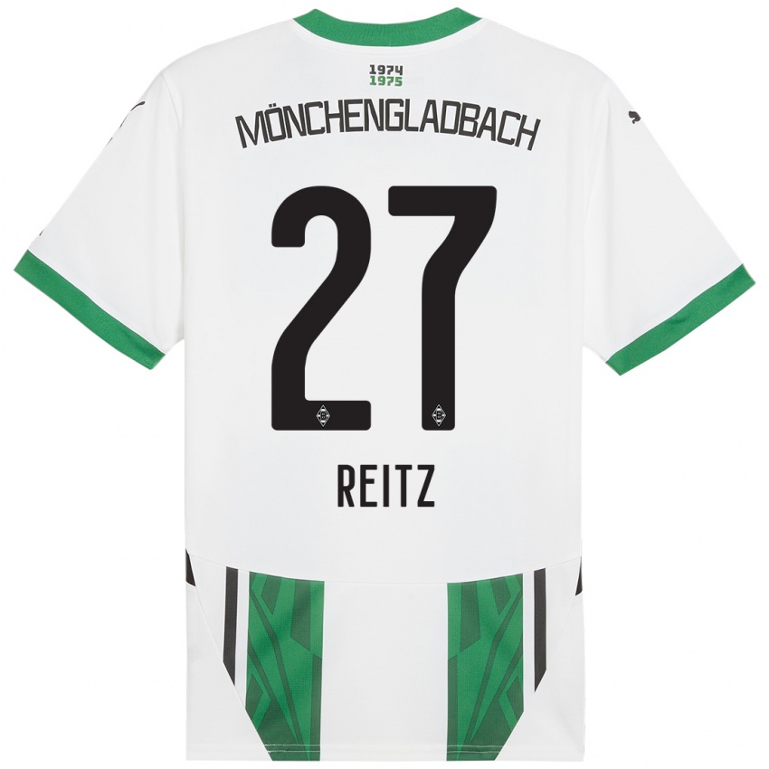 Enfant Maillot Rocco Reitz #27 Blanc Vert Tenues Domicile 2024/25 T-Shirt Belgique