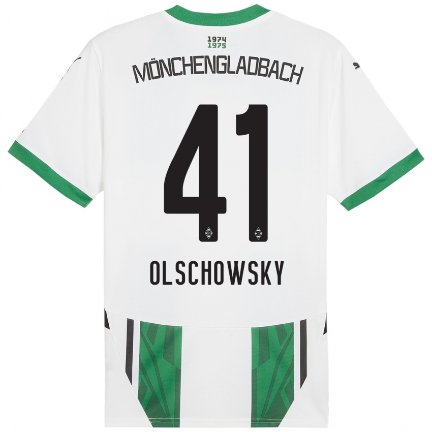 Enfant Maillot Jan Olschowsky #41 Blanc Vert Tenues Domicile 2024/25 T-Shirt Belgique