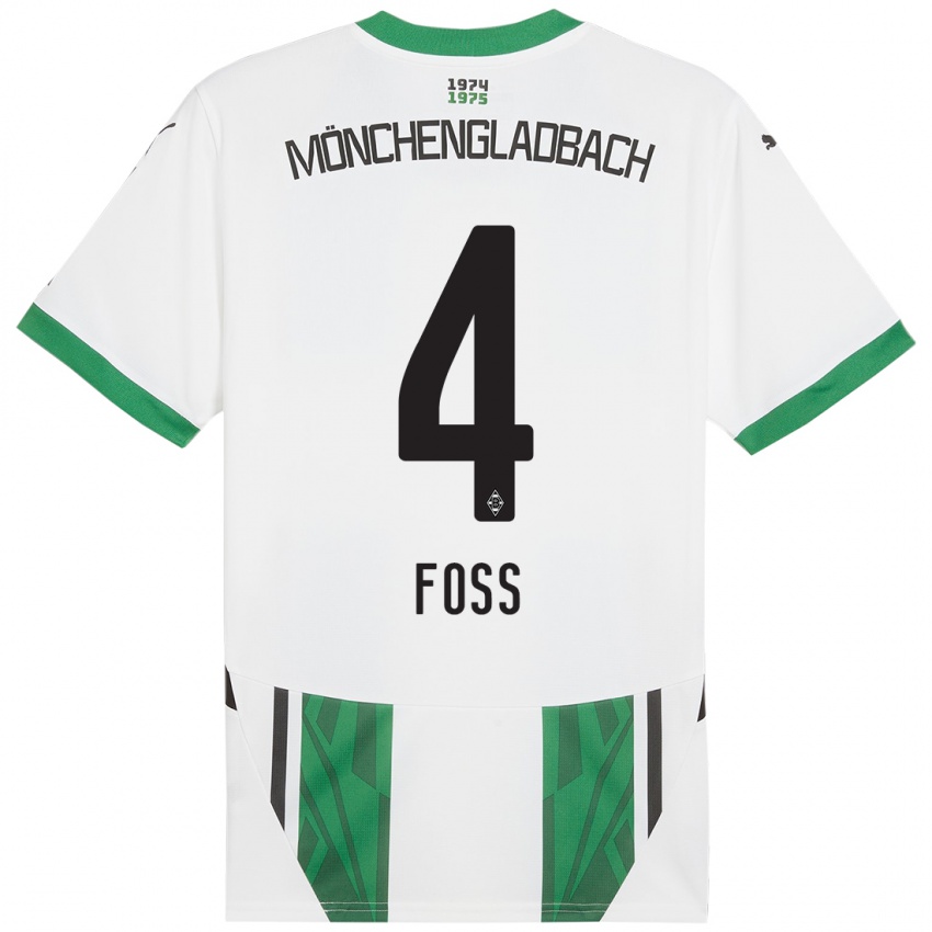 Enfant Maillot Jonathan Foss #4 Blanc Vert Tenues Domicile 2024/25 T-Shirt Belgique