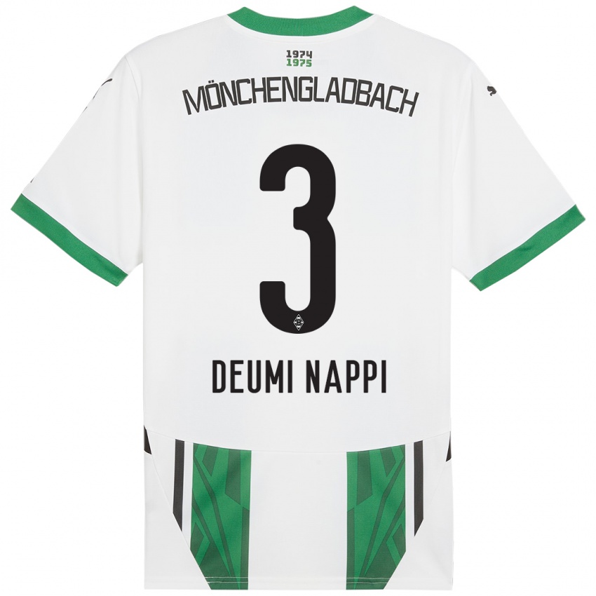 Enfant Maillot Dimitrie Deumi Nappi #3 Blanc Vert Tenues Domicile 2024/25 T-Shirt Belgique