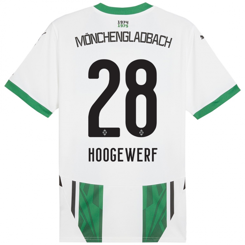 Enfant Maillot Dillon Hoogewerf #28 Blanc Vert Tenues Domicile 2024/25 T-Shirt Belgique