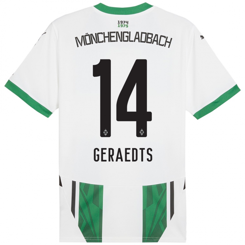 Enfant Maillot Kelsey Geraedts #14 Blanc Vert Tenues Domicile 2024/25 T-Shirt Belgique