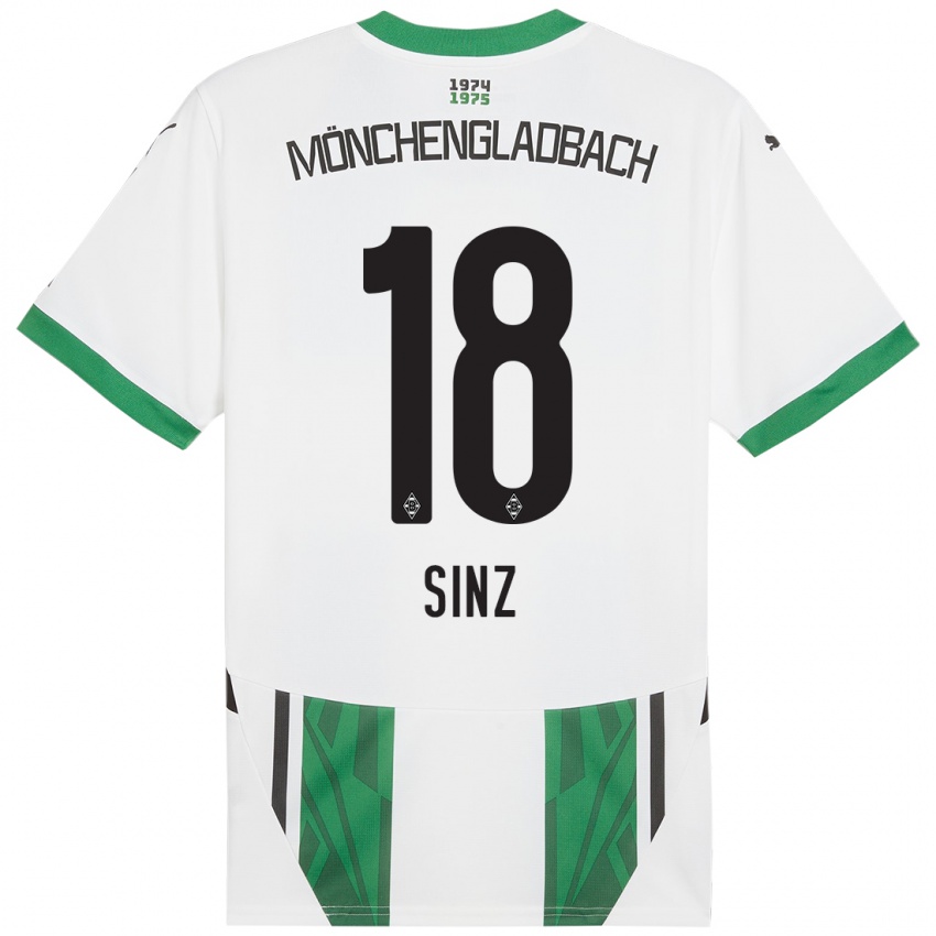 Enfant Maillot Michelle Sinz #18 Blanc Vert Tenues Domicile 2024/25 T-Shirt Belgique