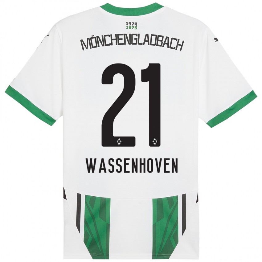 Enfant Maillot Michelle Wassenhoven #21 Blanc Vert Tenues Domicile 2024/25 T-Shirt Belgique