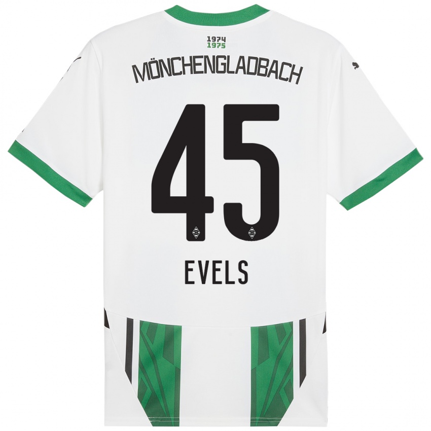 Enfant Maillot Emily Evels #45 Blanc Vert Tenues Domicile 2024/25 T-Shirt Belgique