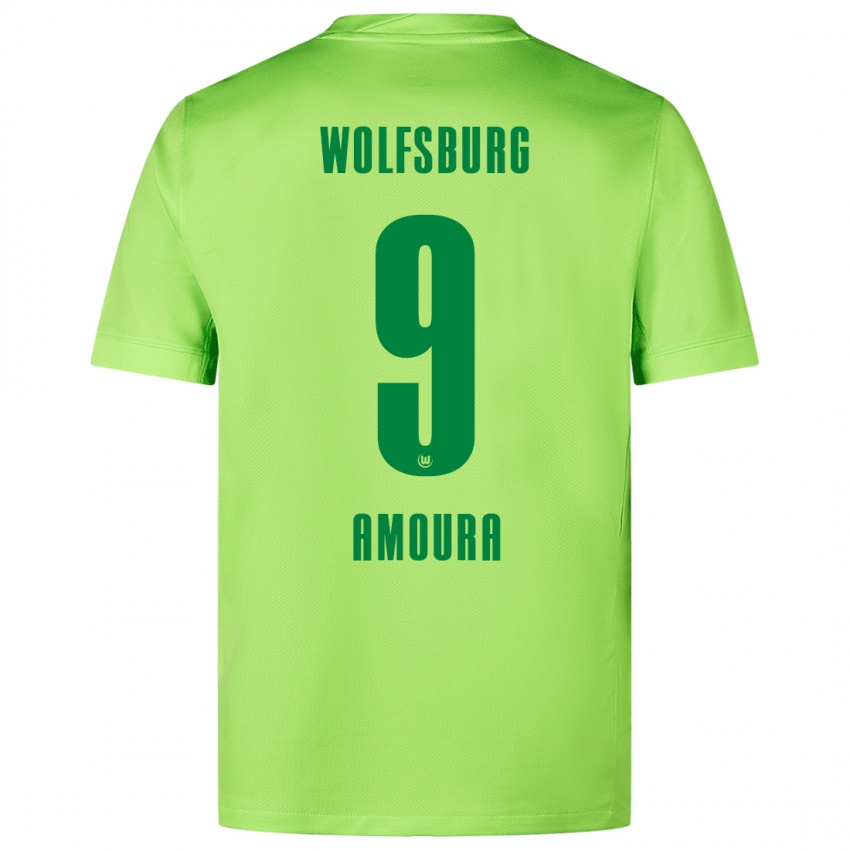 Kinder Mohamed Amoura #9 Fluoreszierendes Grün Heimtrikot Trikot 2024/25 T-Shirt Belgien