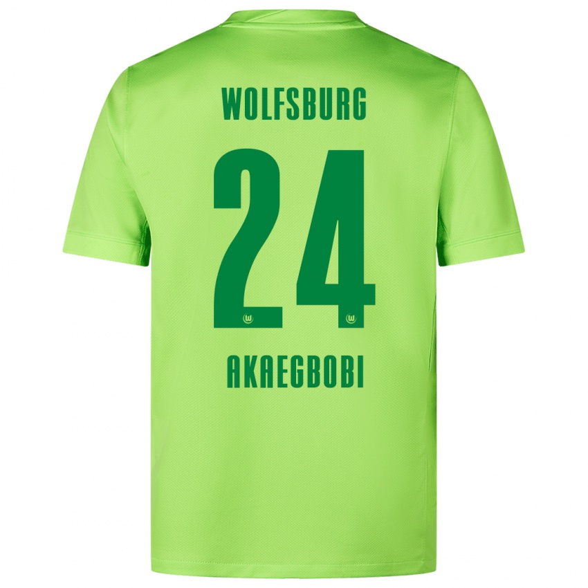 Kinderen Jonathan Akaegbobi #24 Fluorescerend Groen Thuisshirt Thuistenue 2024/25 T-Shirt België