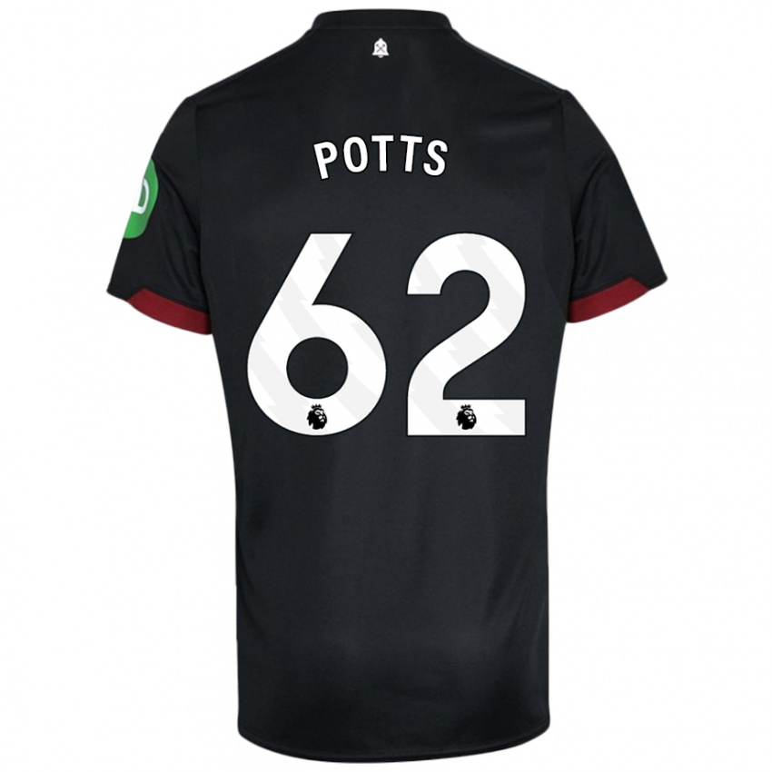 Kinderen Freddie Potts #62 Zwart Wit Uitshirt Uittenue 2024/25 T-Shirt België