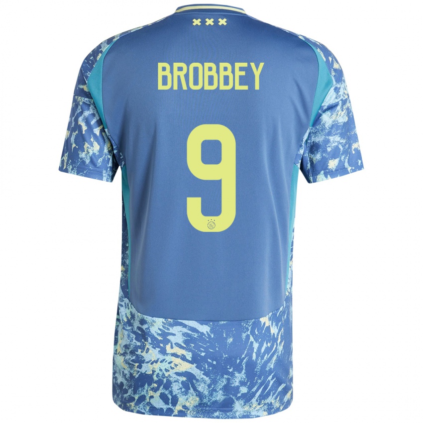 Enfant Maillot Brian Brobbey #9 Gris Bleu Jaune Tenues Extérieur 2024/25 T-Shirt Belgique