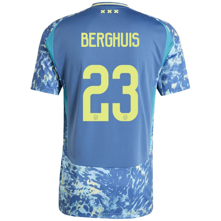 Kinder Steven Berghuis #23 Grau Blau Gelb Auswärtstrikot Trikot 2024/25 T-Shirt Belgien