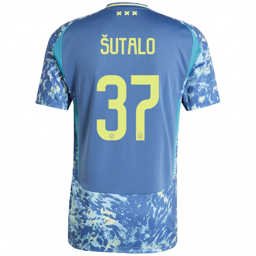 Kinder Josip Sutalo #37 Grau Blau Gelb Auswärtstrikot Trikot 2024/25 T-Shirt Belgien