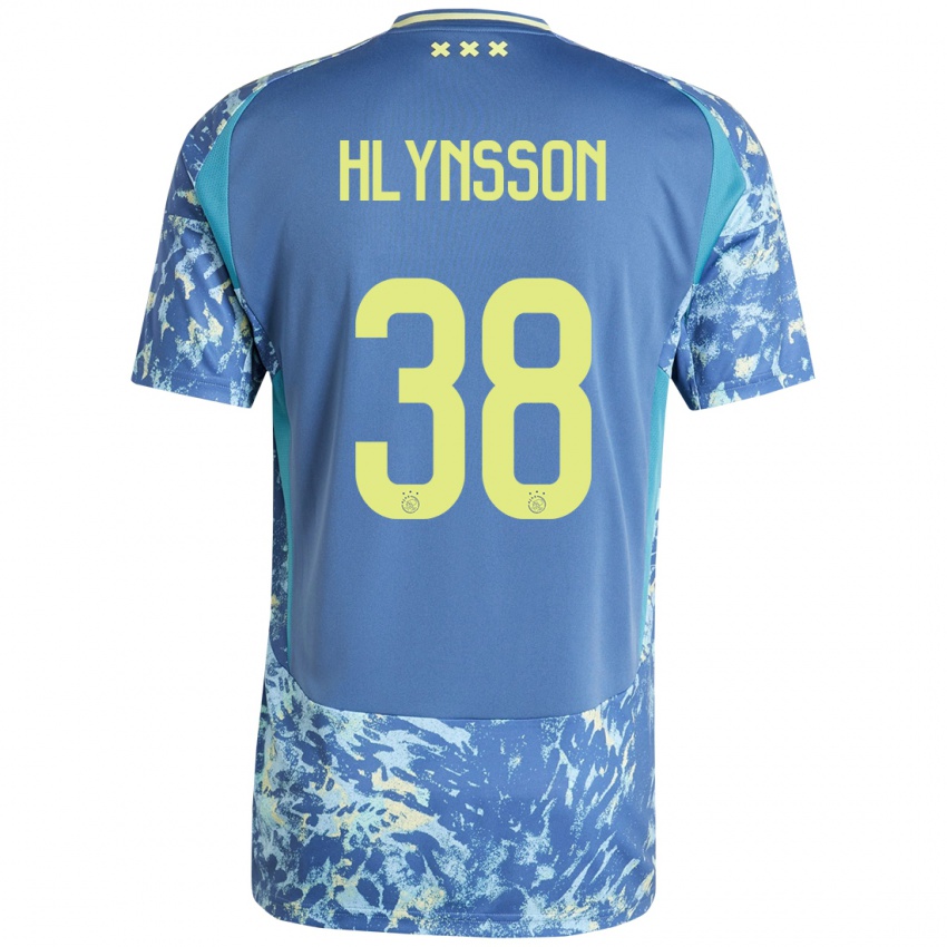 Enfant Maillot Kristian Hlynsson #38 Gris Bleu Jaune Tenues Extérieur 2024/25 T-Shirt Belgique