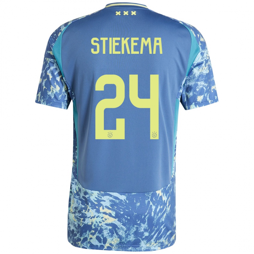 Kinder Iris Stiekema #24 Grau Blau Gelb Auswärtstrikot Trikot 2024/25 T-Shirt Belgien