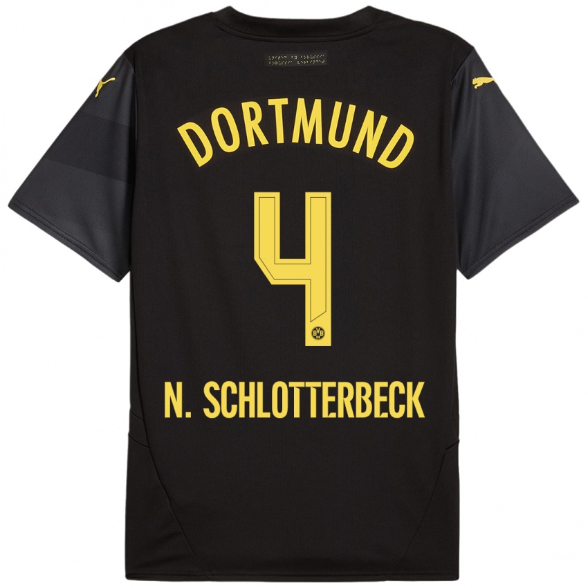 Enfant Maillot Nico Schlotterbeck #4 Noir Jaune Tenues Extérieur 2024/25 T-Shirt Belgique