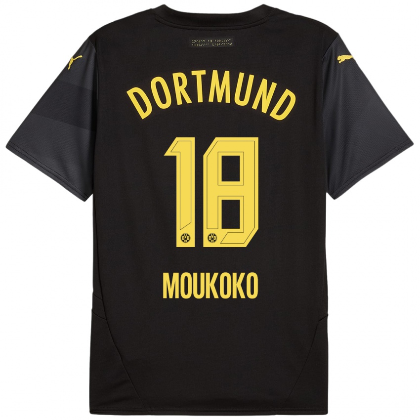 Enfant Maillot Youssoufa Moukoko #18 Noir Jaune Tenues Extérieur 2024/25 T-Shirt Belgique