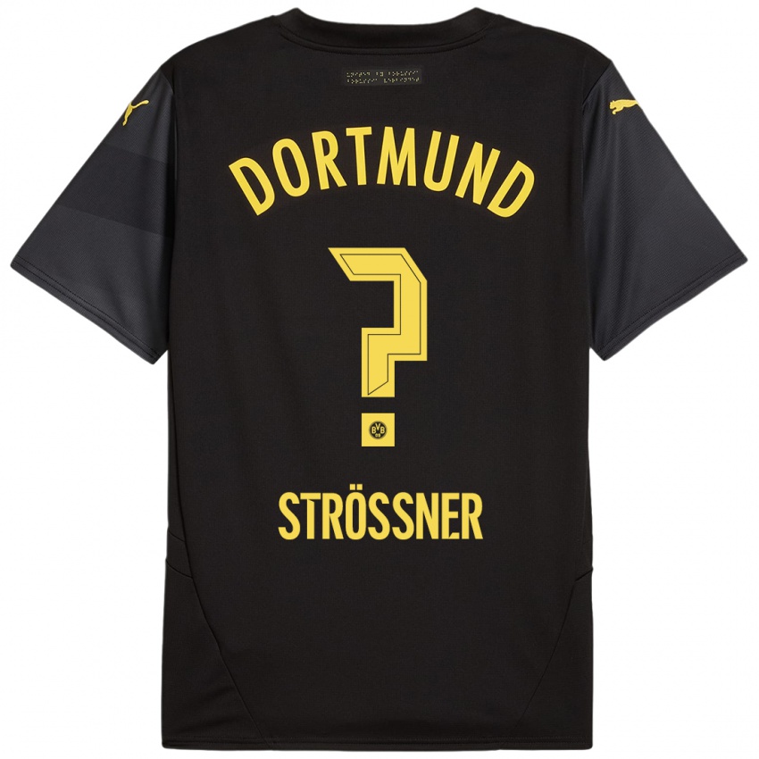 Enfant Maillot Lenni Strößner #0 Noir Jaune Tenues Extérieur 2024/25 T-Shirt Belgique