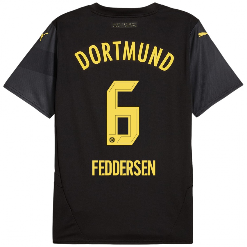 Kinderen Jonas Feddersen #6 Zwart Geel Uitshirt Uittenue 2024/25 T-Shirt België