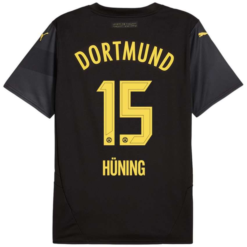 Enfant Maillot Ben Hüning #15 Noir Jaune Tenues Extérieur 2024/25 T-Shirt Belgique