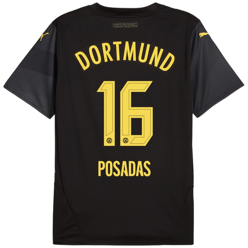 Enfant Maillot Leonardo Posadas #16 Noir Jaune Tenues Extérieur 2024/25 T-Shirt Belgique