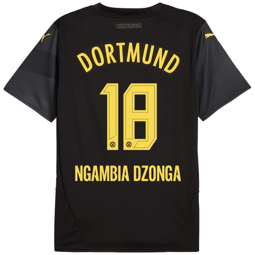 Enfant Maillot Diego Ngambia Dzonga #18 Noir Jaune Tenues Extérieur 2024/25 T-Shirt Belgique