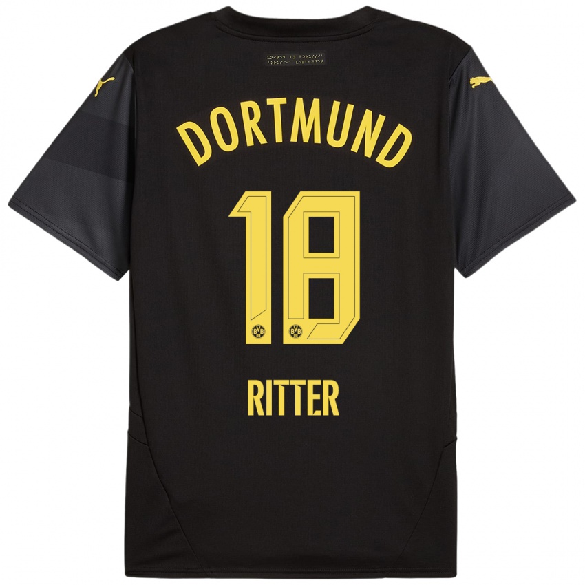 Enfant Maillot Roméo Ritter #18 Noir Jaune Tenues Extérieur 2024/25 T-Shirt Belgique