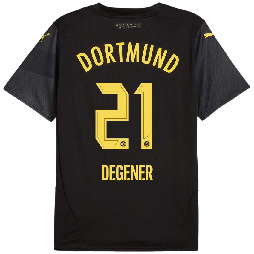 Enfant Maillot Tim Degener #21 Noir Jaune Tenues Extérieur 2024/25 T-Shirt Belgique