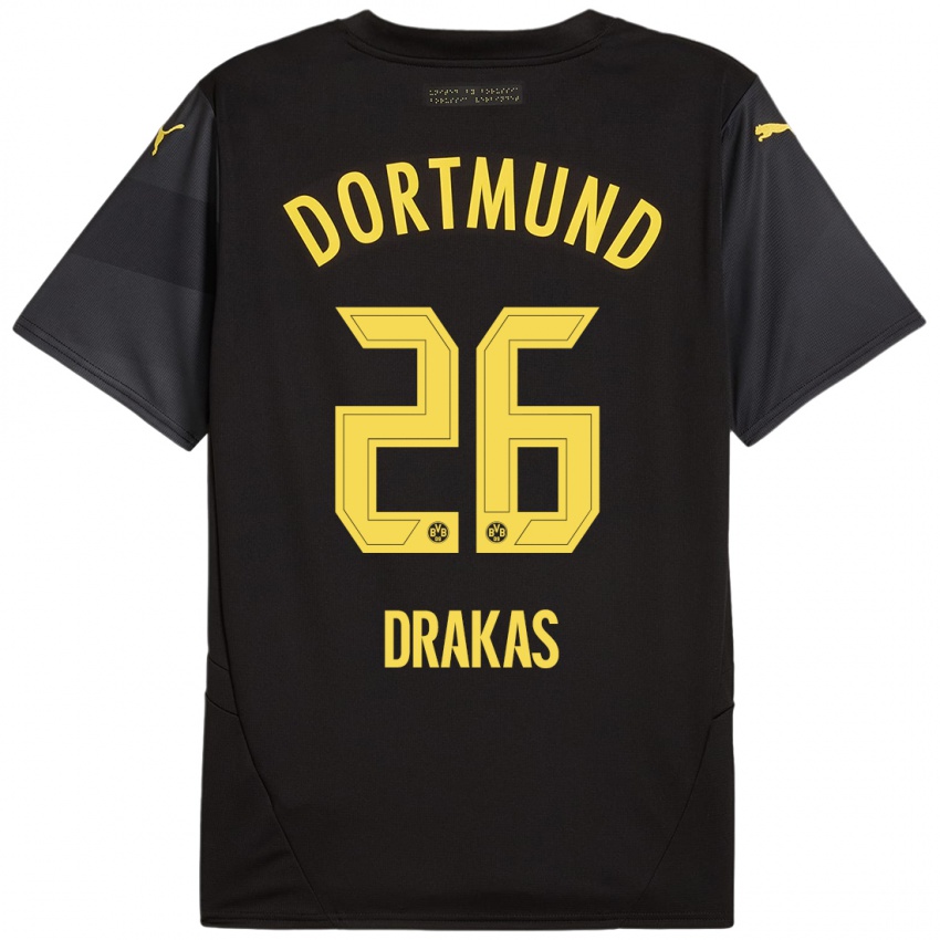 Enfant Maillot Babis Drakas #26 Noir Jaune Tenues Extérieur 2024/25 T-Shirt Belgique