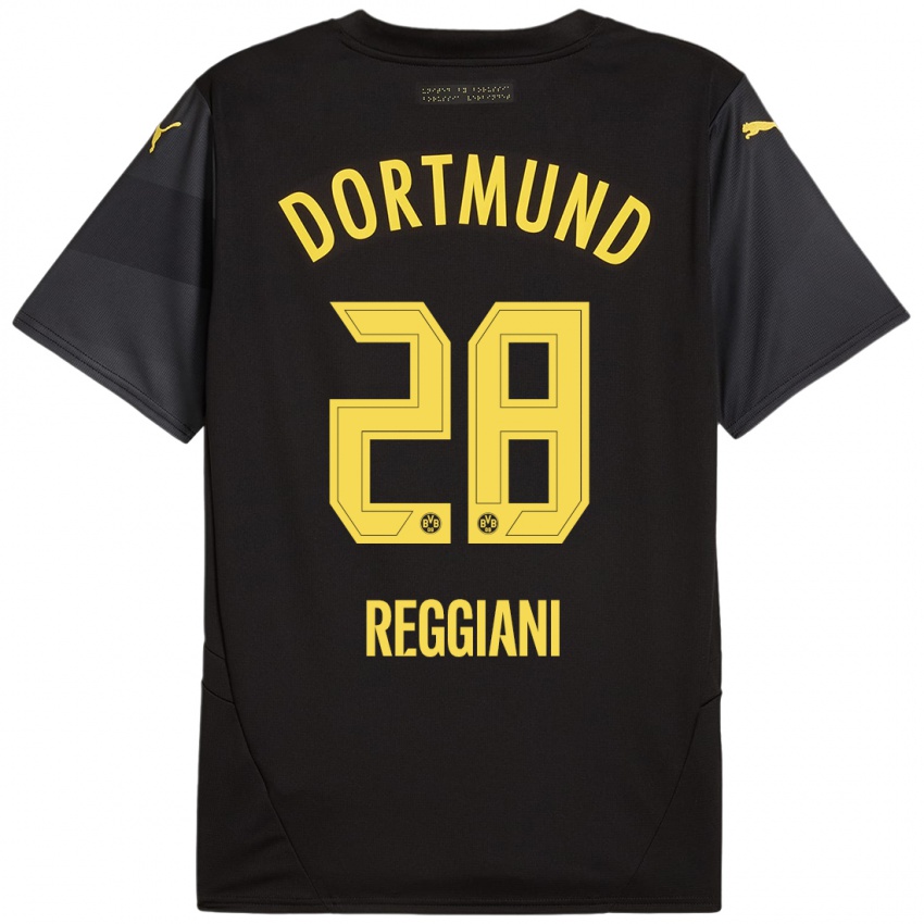 Enfant Maillot Luca Reggiani #28 Noir Jaune Tenues Extérieur 2024/25 T-Shirt Belgique