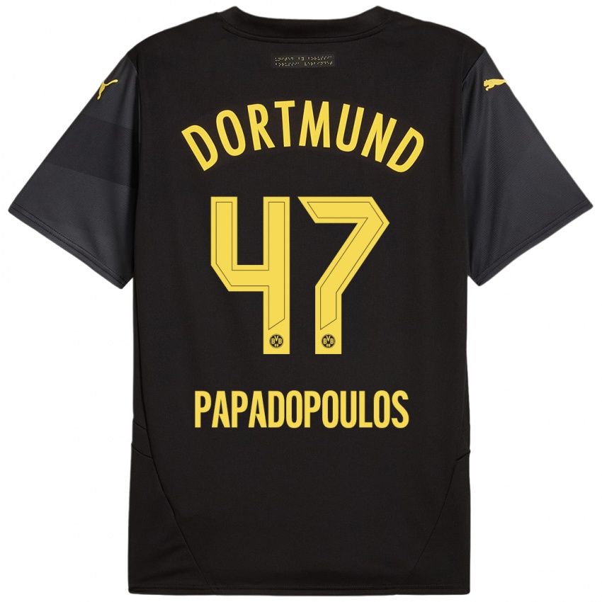 Enfant Maillot Antonios Papadopoulos #47 Noir Jaune Tenues Extérieur 2024/25 T-Shirt Belgique