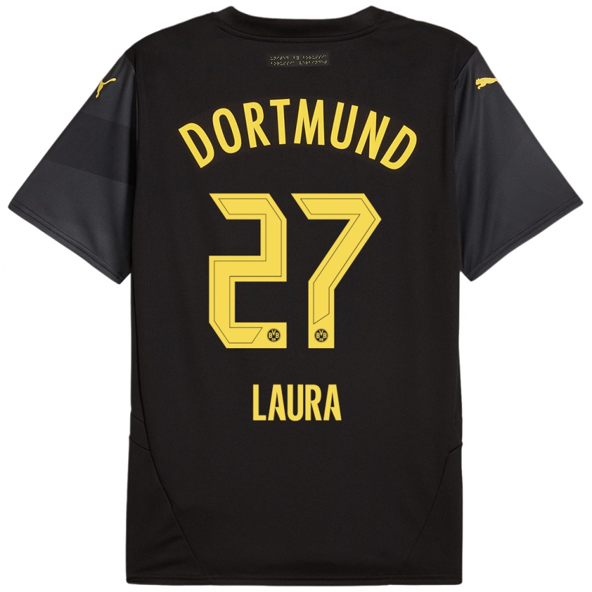 Enfant Maillot Van Der Heijden Laura #27 Noir Jaune Tenues Extérieur 2024/25 T-Shirt Belgique