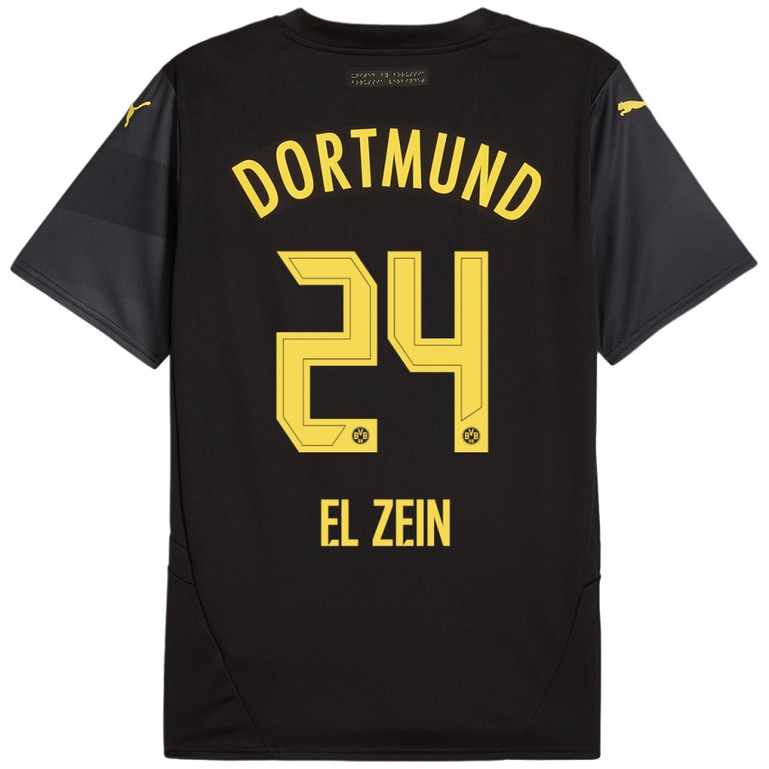 Enfant Maillot Abu-Bekir Omer El-Zein #24 Noir Jaune Tenues Extérieur 2024/25 T-Shirt Belgique