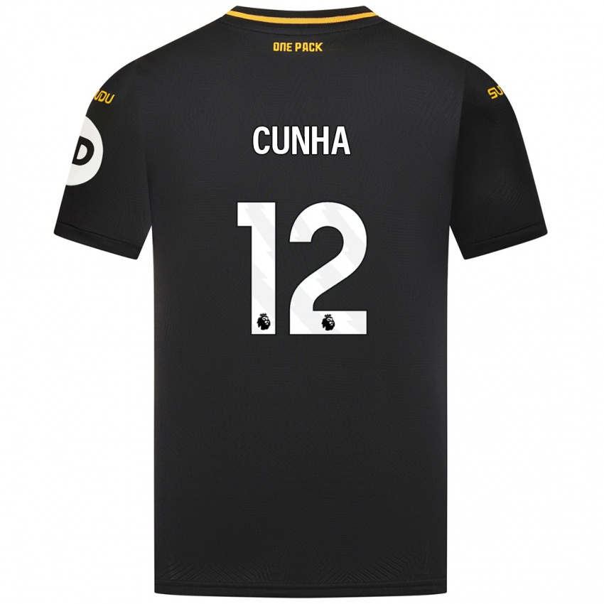 Enfant Maillot Matheus Cunha #12 Noir Tenues Extérieur 2024/25 T-Shirt Belgique