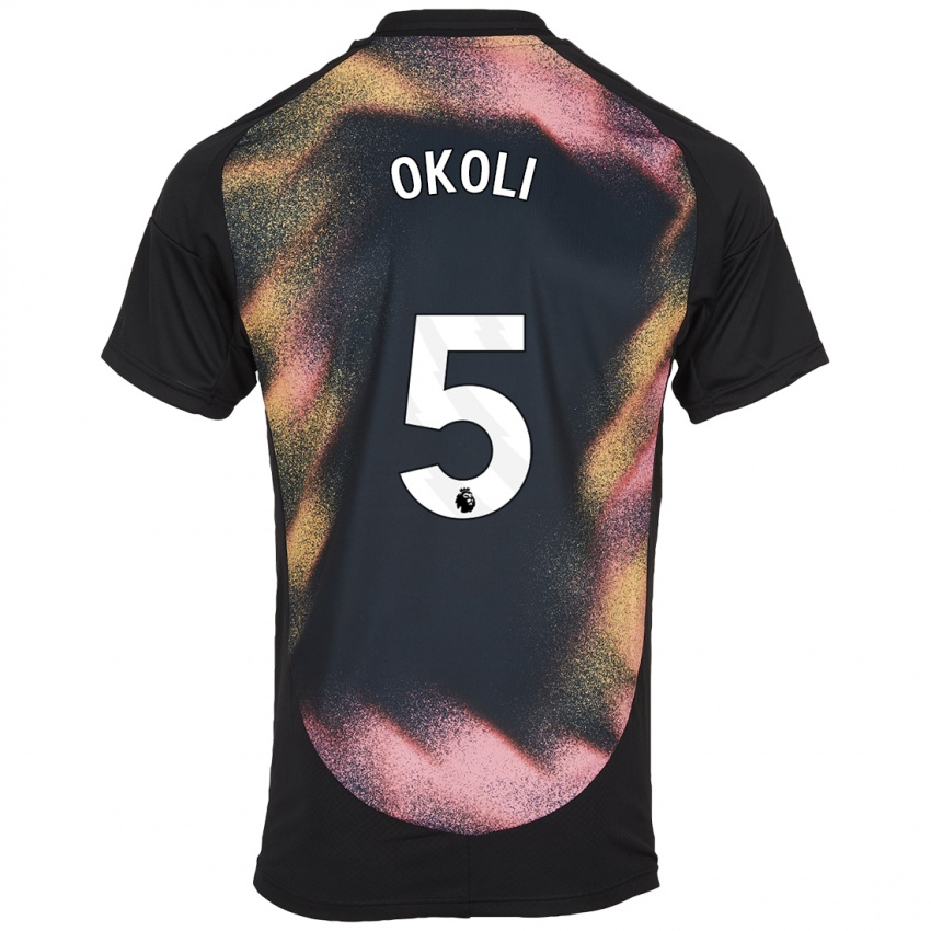 Enfant Maillot Caleb Okoli #5 Noir Blanc Tenues Extérieur 2024/25 T-Shirt Belgique