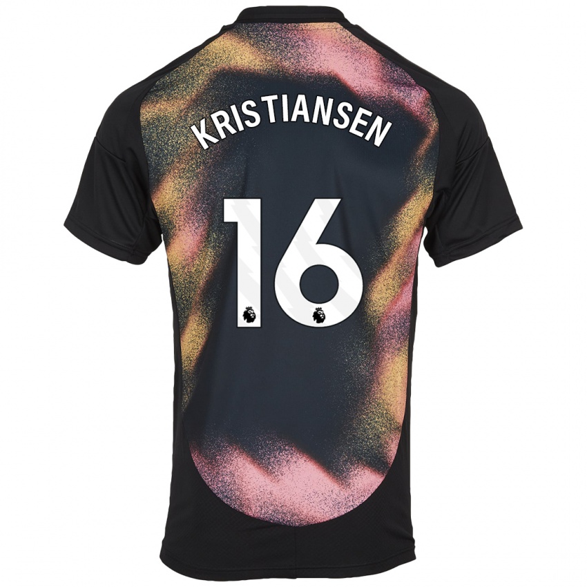 Enfant Maillot Victor Kristiansen #16 Noir Blanc Tenues Extérieur 2024/25 T-Shirt Belgique