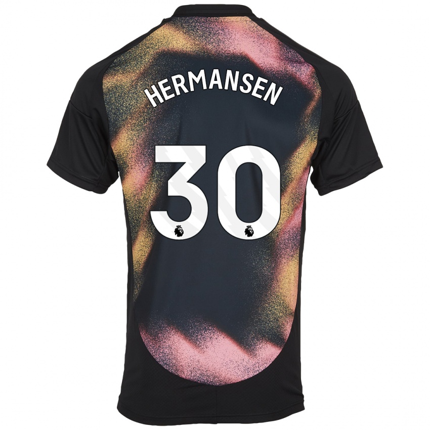 Kinder Mads Hermansen #30 Schwarz Weiß Auswärtstrikot Trikot 2024/25 T-Shirt Belgien