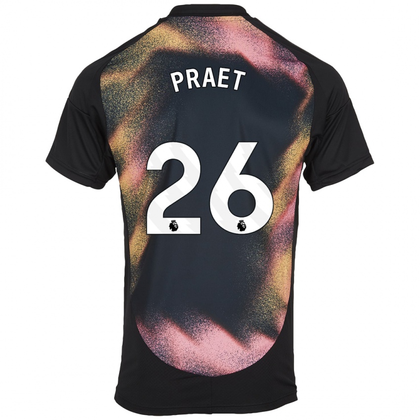 Enfant Maillot Dennis Praet #26 Noir Blanc Tenues Extérieur 2024/25 T-Shirt Belgique