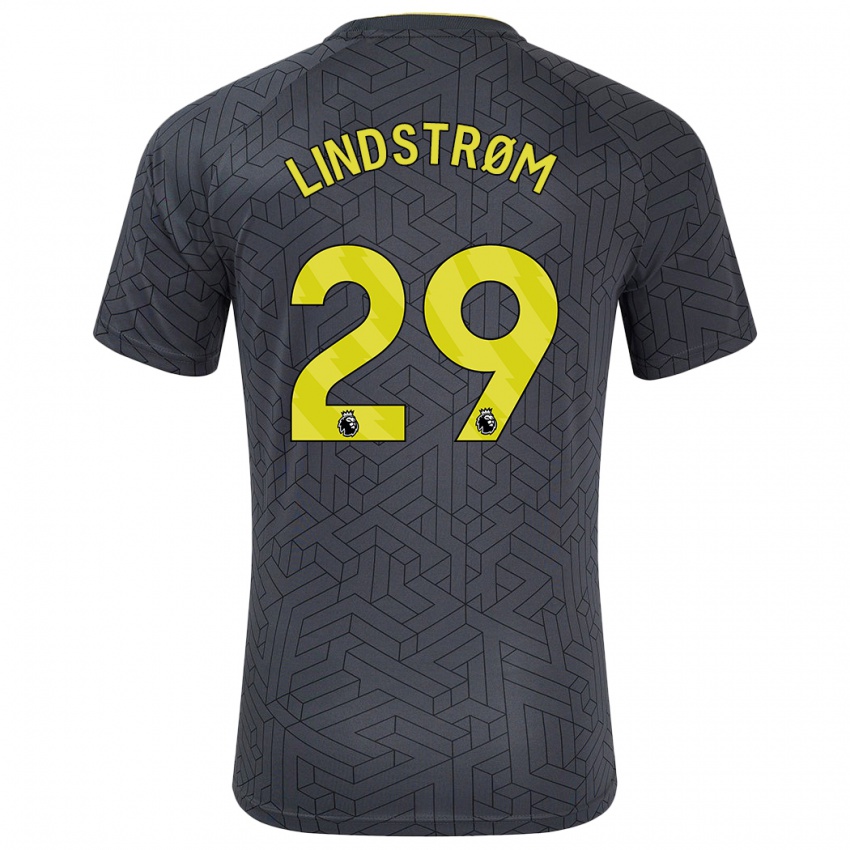 Kinderen Jesper Lindstrøm #29 Zwart Geel Uitshirt Uittenue 2024/25 T-Shirt België