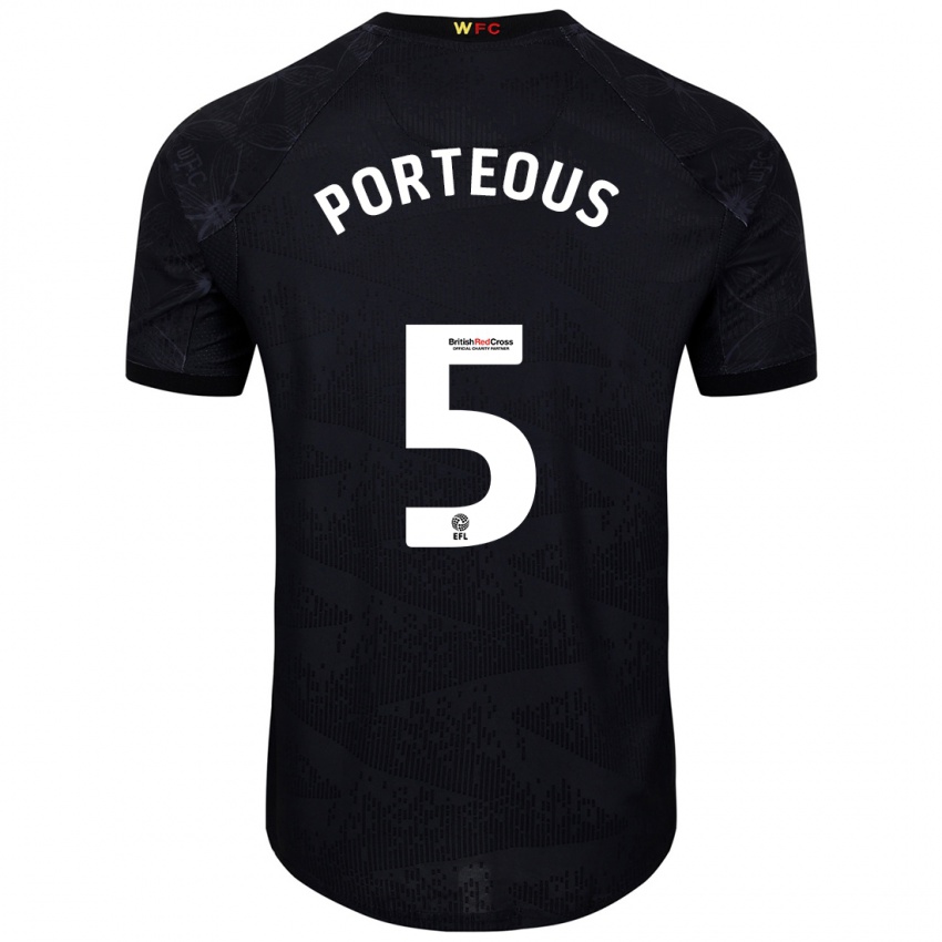 Kinderen Ryan Porteous #5 Zwart Wit Uitshirt Uittenue 2024/25 T-Shirt België