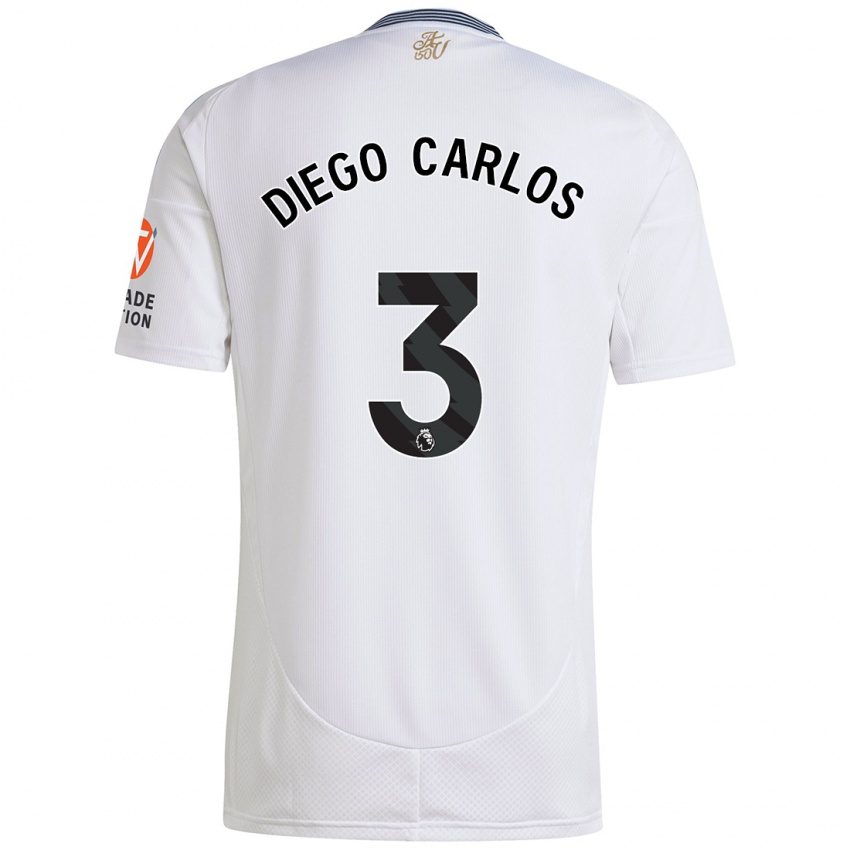 Enfant Maillot Diego Carlos #3 Blanc Tenues Extérieur 2024/25 T-Shirt Belgique