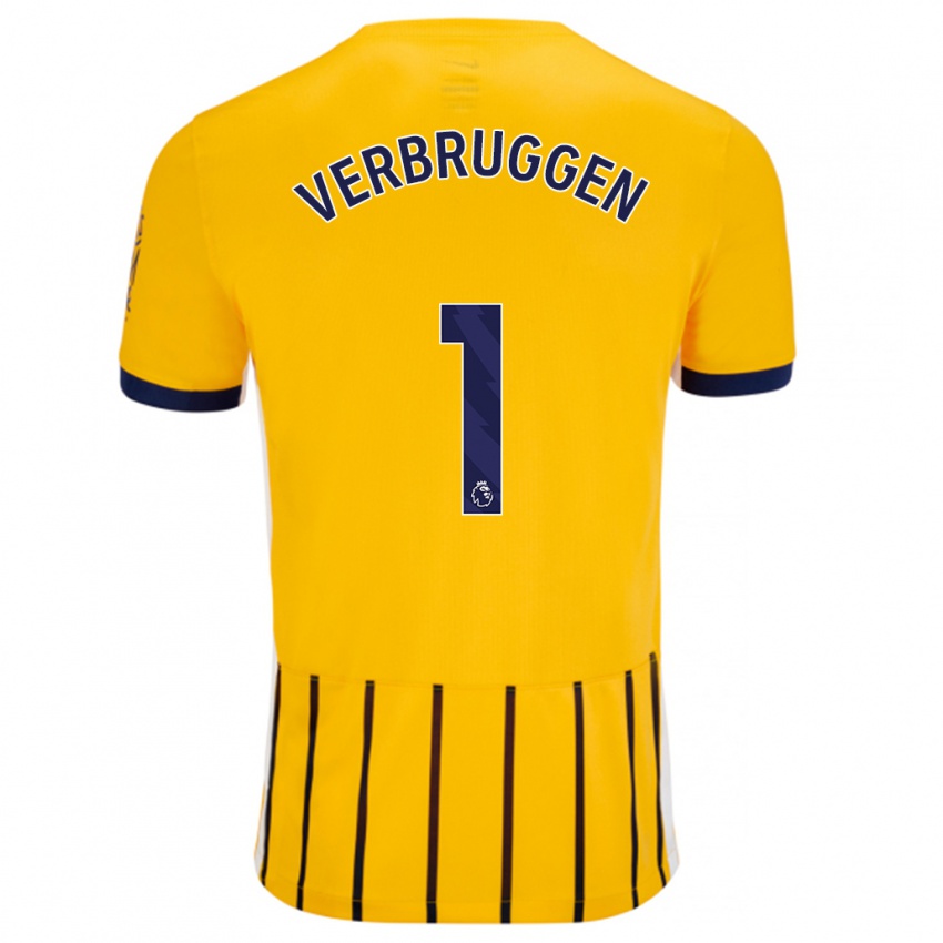 Kinder Bart Verbruggen #1 Gold Blau Nadelstreifen Auswärtstrikot Trikot 2024/25 T-Shirt Belgien