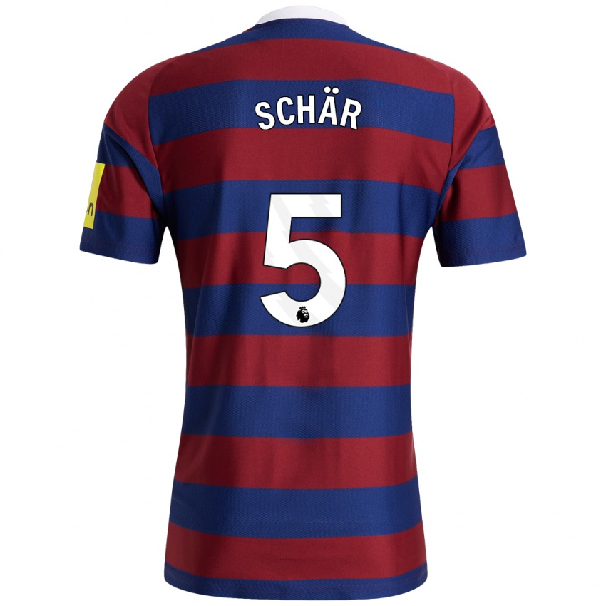 Kinder Fabian Schär #5 Burgunderrot Marineblau Auswärtstrikot Trikot 2024/25 T-Shirt Belgien