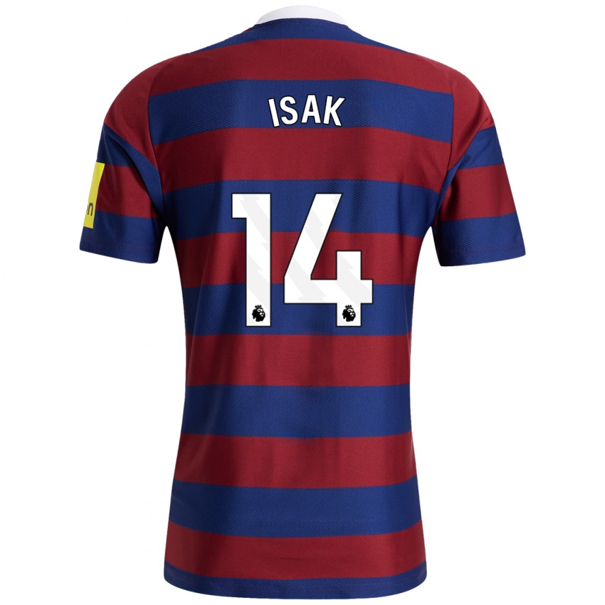 Enfant Maillot Alexander Isak #14 Bordeaux Bleu Marine Tenues Extérieur 2024/25 T-Shirt Belgique