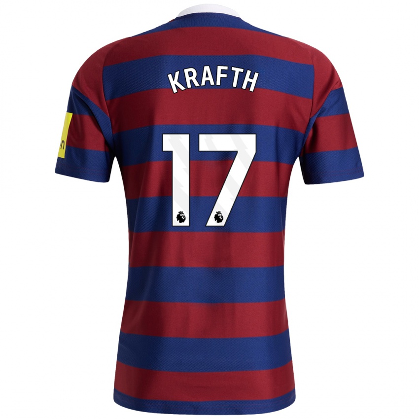 Enfant Maillot Emil Krafth #17 Bordeaux Bleu Marine Tenues Extérieur 2024/25 T-Shirt Belgique